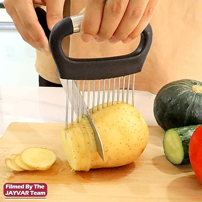 JAYVAR Large Onion Holder for Slicing, 2Pieces Large Onion Cutter Veggie Chopper, Stainless Steel Tomato Slicer Blooming Onions Potato Slicer, Practical Meat Tenderizer, Egg Slicers Kitchen Gadgets