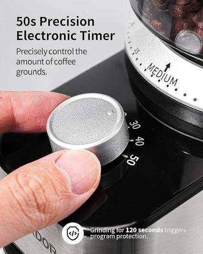 SHARDOR Electric Burr Coffee Bean Grinder for Home Use, 40 Grind Settings with 50-Second Adjustable Timer, One-Touch Espresso Grinder, Black