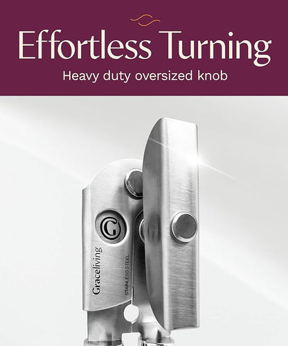 Premium Multifunctional Magnetic Manual Can Opener and Bottle Opener, Heavy Duty Stainless Steel Sharp Cutting Blade and Oversized Easy Turn Knob, Soft-Touch Handle, Kitchen Use, Black