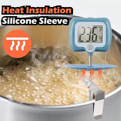 Digital Candy Thermometer with Adjustable Display, 304 Stainless Steel Probe, -58°F~572°F, Blue Body, Includes 2 Pot Clips & Heat-Insulating Pad for Sugar Syrup, Jam, Chocolate, Frying Oil