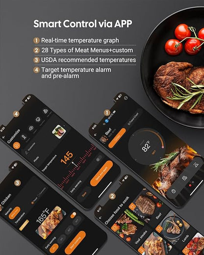Wireless Meat Thermometer Dual Probes for Smoker, Fitflavor 5G WiFi Meat Thermometer Bluetooth for Grill BBQ, Smart Meat Probe for Food Cook Oven Grilling Rechargeable