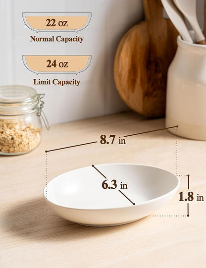 8.6" Oval Serving Bowls, 24 oz Small Oval Bowl for Side Dishes, Salad, Pasta, Snacks, White Ceramic Serving Dish, Set of 4