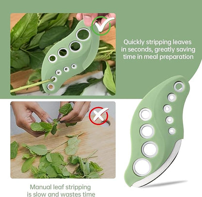 Herb Stripper Tool 9 Holes with Herb Cutter, Herb Stripper Cutter Tool, Stainless Steel Kitchen Herbs Leaf Stripping Herb Leaf Peeler for Collard Greens Thyme Basil Rosemary Stripper, Dishwasher Safe