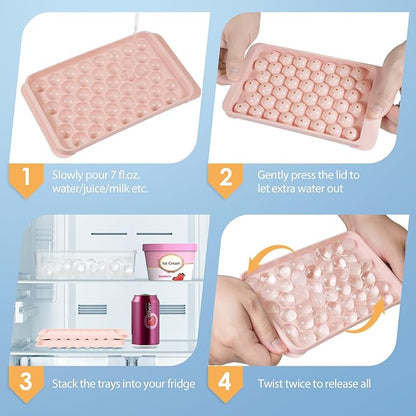 WIBIMEN Ice Cube Tray with Lid and Bin - Round Ice Trays for Freezer with Lid - Ice Cube Trays for Freezer with Ice Container (0.8"-2PACK Pink)