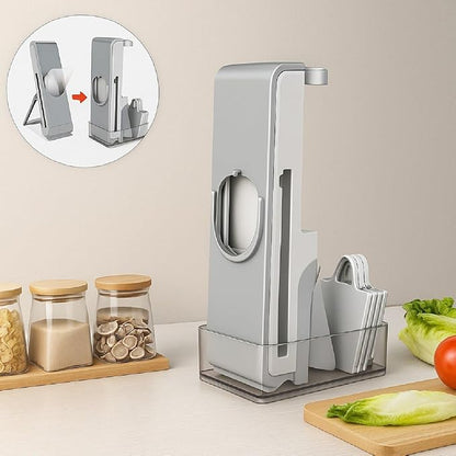 Mandoline Slicer Adjustable – Safe Vegetable Chopper & Potato Slicer with Container – Multifunctional Food Cutter Dicer for Salad & Fries – Kitchen Tool Gift Set (Grey)
