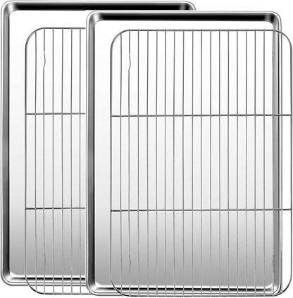 Baking Sheet with Racks Set [2 Sheets + 2 Racks], Stainless Steel Baking Sheets with Cooling Racks, Nonstick Pan, Warp Proof & Rust Proof & Easy to Clean, Size 18 X 13 X 1 Inch