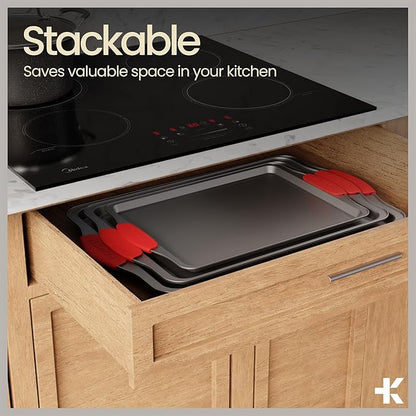 18-Piece Kitchen Oven Baking Set: Nonstick Gray Marble Coating, Carbon Steel Bakeware, Silicone Handles, Dishwasher Safe, Professional Quality, PFOA-Free
