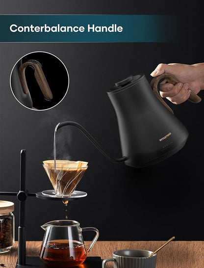 Electric Kettles, INTASTING Gooseneck Electric Kettle, ±1℉ Temperature Control, Stainless Steel Inner, Quick Heating, for Pour Over Coffee, Brew Tea, Boil Hot Water, 0.9L (Glossy Black)