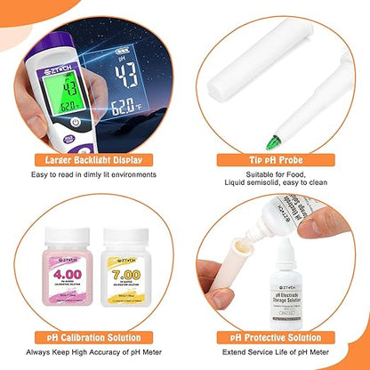 Food pH Meter, Digital pH Meter for Food Fermentation Canning Cooking, Smart Sourdough pH Tester for Bread Cheese Sauces, Measure pH in Water, Brewing, Meat, Sausages, Pickles, Sushi Rice