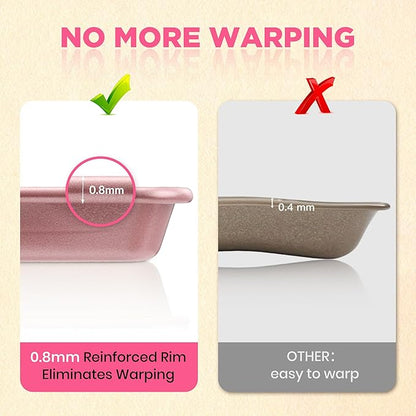 Saker nonstick baking sheet pan set,Multi-Use Non-Stick Baking Pan Set, Stackable Carbon Steel Cookie Sheets for Even Baking, Roasting & Meal Prep, Oven Safe & Easy Clean (pink)