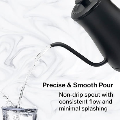 1.0L 1500W Gooseneck Electric Kettle - Stainless Steel Interior - Rapid-Boil - Auto Shut-Off, Boil-Dry Protection, Temperature Control, LED Indicator - Black by The Display Guys