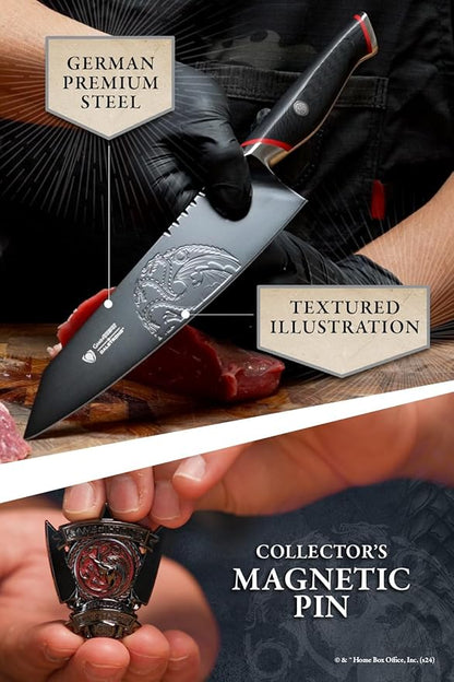 Dalstrong 8 inch Chef Knife- Game of Thrones™ Knife - House Targaryen™ Edition - German Premium Steel - Professional G10 Handle -Collection Item Toughbuilt Knife- w/Sheath
