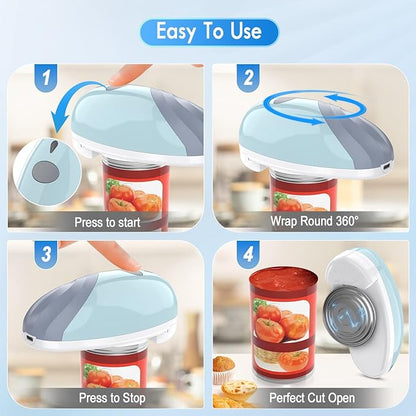 HuiJuKeJi Electric Can Opener, Rechargeable Automatic Can Opener for Seniors with Arthritis, One-Touch Hands-Free Can Opener for Almost Can Sizes, Smooth Edge & Food-Safe Kitchen Gadgets-Blue