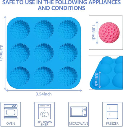 Sidosir Golf Ball Chocolate Silicone Molds for Cake Decorations,9-Cavity 3D Golf Ball for Ice, Hot Chocolate Bomb(3Pcs)