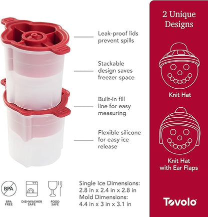 Tovolo Knitted Hat Snowman Ice Mold Set of 2 Holiday Sphere Ice Makers for Cocktails, Christmas Ice Ball Mold for a Festive Holiday Gift, BPA Free Silicone Dishwasher Safe Ice Molds