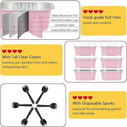 5oz/80pack Mini Cake Tins Cupcake Pan with Lids,LNYZQUS Aluminum Foil Baking Cups,Disposable Ramekins Small Brownie Muffin Pans Mini Cheesecake Containers for Home Bakery-Pink