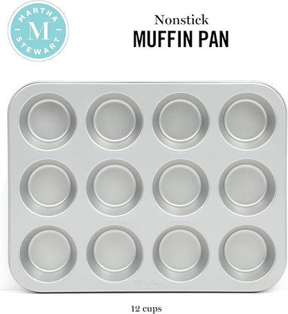 Martha Stewart Gallen 12 Cup Nonstick Carbon Steel Muffin/Cupcake Pan - Silver