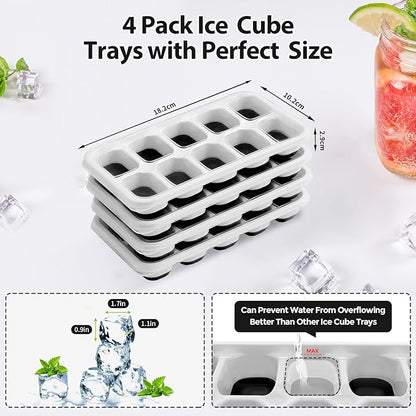 DOQAUS Ice Cube Trays 4 Pack, 40 pcs Silicone Ice Cubes Tray Maker with Spill-Resistant Removable Lid, Easy Release & Pop out, LFGB and BPA Free, Stackable Flexible, for Soup, Food, Cocktail, Coffee
