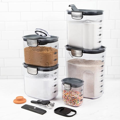 ProKeeper+ 9-Piece Airtight Food Storage Container Set – Clear Plastic Flour and Sugar Canister Set with Magnetic Accessories for Kitchen Organization (Grey, 9-Piece)