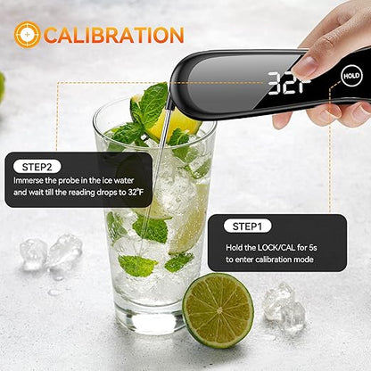 Digital Meat Thermometer 180° Rotate Temp Probe 1 Sec Instant Read Thermometer for Cooking IP67 LED Screen Waterproof Thermometer for Kitchen, BBQ, Fry, Grill, Candy