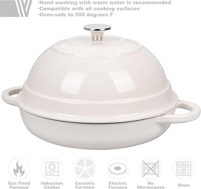 Cast Iron Enameled Dutch Oven Pot with Lid for Bread Baking, Bread Oven, 6 Quart, White