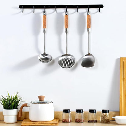 FJNATINH Wok Utensils - Wok tTools - Spatula and Ladle, Skimmer Spoon Set Metal 304 Stainless Steel Kitchen Cooking Utensils Sets, 3-Pieces Wok Tools, Wooden Handle 14-15 Inch
