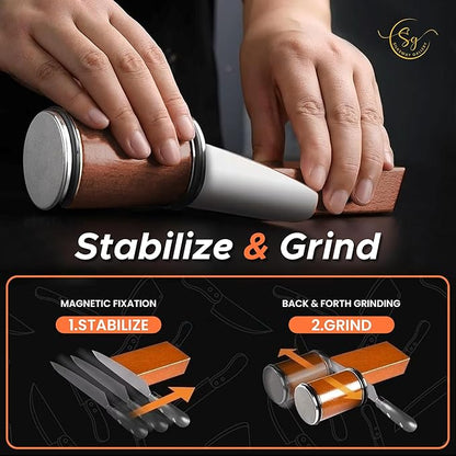 Rolling Knife Sharpener – Kitchen Knife Sharpener with Diamond Grinding Discs, 15° & 20° Magnetic Angles, Easy-to-Use Knife Sharpening Tool for Chef & Home Kitchen Knives