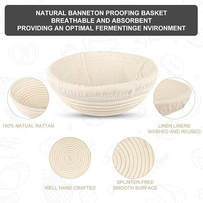 Sourdough Starter Kit, Baking Supplies Set with 2 Banneton Proofing Baskets, 24oz Sourdough Jar, Silicone Pastry Mat, Bread Sling and Essential Tools for Bread Making