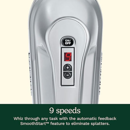 Cuisinart Power Advantage PLUS 9-Speed Hand Mixer, 220W-Motor Hand Blender Electric Mixer with 9 Speed Settings, XL Dishwasher-Safe Beaters, 3 Low Mixing Speeds, Storage Case, HM-90BCS, Brushed Chrome