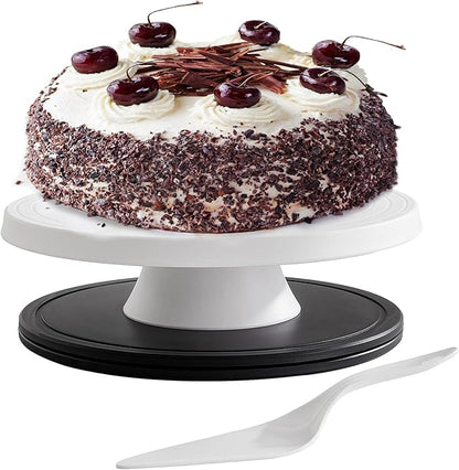 Cake Stand, 12'' Rotating Cake Turntable Revolving Cake Spinner Stand Cake Decorating Kit Display Stand Bamboo Fiber Turns Smoothly Painting Turn Table Stand for Pastries, Cupcakes(White, L)