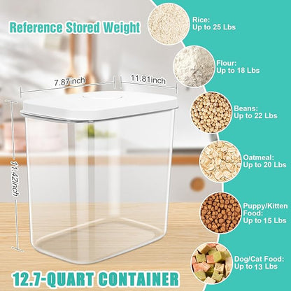 TBMax Large Rice Container 25 Lbs with Easy-Carrying Handles -12.7 Qt Flour Storage Container with Pop Up Lid & Hanging Hooks for Cleaner Use, Airtight Food Storage Bin for Kitchen Organization