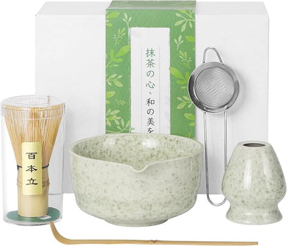 Matcha Whisk Sets, 5 Pcs Handmade Ceremony Matcha Kit, Ceramic Matcha Bowl with Spout, Whisk Set for Making Matcha, Gift for Lover, Family, Friends, Tea Enthusiasts