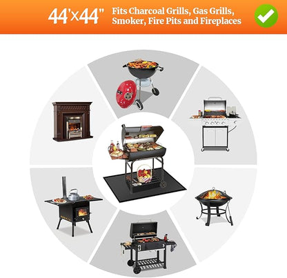 44" Square Fire Pit Mat/Under Grill Mat Fireproof Waterproof Oil-Proof, 4 Layers Fireproof Mat Fire Pit BBQ Pad Protect Mat for Deck Patio Grass Outdoor Wood Burning Fire Pit and BBQ Smoker