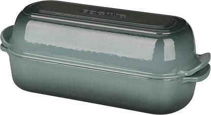 Enameled Cast Iron Loaf Pan with Lid, Dutch Oven Bread pan for Homemade Sourdough Bread Baking, 12.5x5.5 inch, 5qt, Slateblue