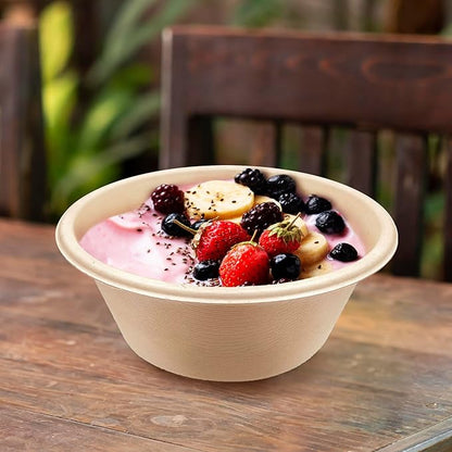 [500 Count]Harvest Pack 16oz PFAS FREE Round Paper Bowls Bulk, Compostable Heavy-Duty Eco-Friendly Disposable Bagasse Acai Bowls, Sugarcane Natural plant fibers for Meal Prep Takeout Dinnerware