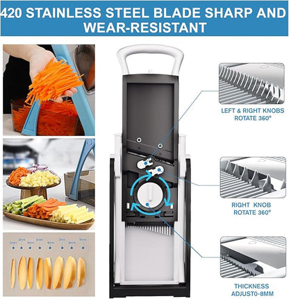 (All in 1) Upgraded Version Mandoline Slicer for Kitchen & Adjustable Mandolin. Detachable Blade, Kitchen Veggie Chopper Cut Slicing, Strips, Shredding, Dicing, Chop