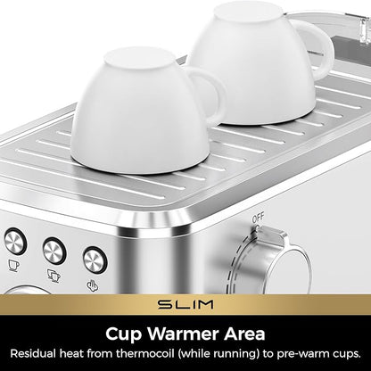 CHULUX Slim Espresso Machine with Milk Frother Steam Wand, 20 Bar Professional Italian Pump Espresso Coffee Machine for Home Cappuccino & Latte Maker, Silver