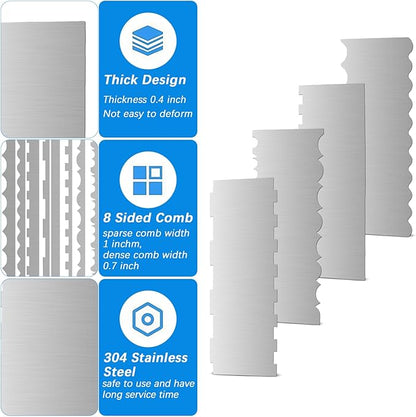 4 Pieces Stainless Steel Cake Scraper 10 Inch and Sided Patterned Edge Stripe Edge Smoother Scraper Cake Decorating Comb Cake Pastry Cutter for Mousse Butter Cream Cake Decoration