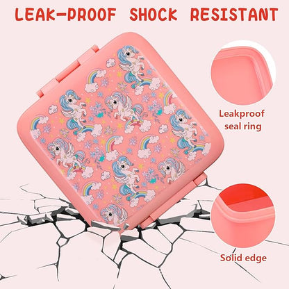 Bento Lunch Box for Kids With 8oz Soup Thermo,Leak-proof Lunch Containers with 5 Compartment,Thermos Food Jar and Lunch Bag, Food Containers for School (A-Pink(Fantasy Unicorn))