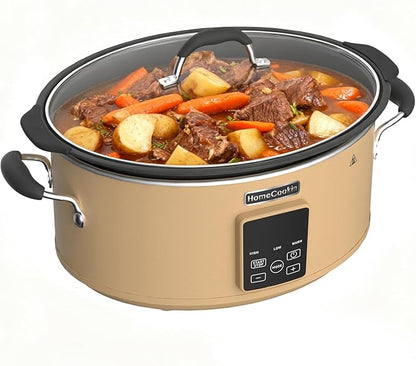 HOMECOOKIN Slow Cooker, Extra Large 10 Quart Digital Programmable Slow Cookers with Timer, Dishwasher Safe Glass Lid & Crock, Kitchen Appliance for Families and Gatherings, Brown