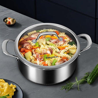 Hybrid Nonstick 5 QT Stockpot with Lid Two Handles, Stainless Steel Stockpot with Honeycomb Texture,Compatible with All Cooktops,Dishwasher and Oven Safe