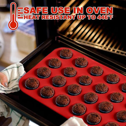 Anaeat Silicone Muffin Pan - Mini 24 Cups Cupcake Tray, Non-Stick Silicone Baking Molds for Making Muffin Cakes, Cupcake, Chocolate, Bread,Tart and Desserts, Just Pop Out