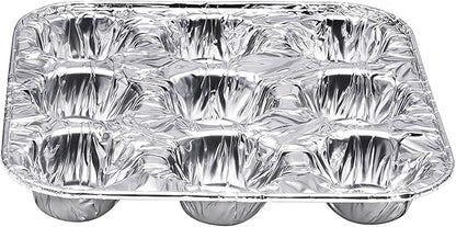 9-Cavity Mini Cupcake and Muffin Pans | Disposable Aluminium Baking Pans | Use for Baking Mini Muffin, Cupcake, Cake | For Weddings, Parties, Birthdays, Gatherings (12 Pack)