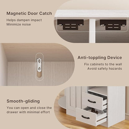 Gizoon 60.4" Pantry Cabinet with Coffee Bar, Tall Kitchen Pantry Storage Cabinet with Microwave Stand and 2 Drawers, Farmhouse Hutch with 4 Open Tiers for Dining Room and Kitchen Organization, White