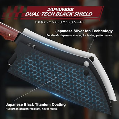 Meat Cleaver Knife 8inch - Black Butcher Knife for Meat Cutting, Japanese High Carbon Steel Vegetable Cleaver for Chopping, Kitchen Cooking Knife with Wooden Handle, Gift for Men