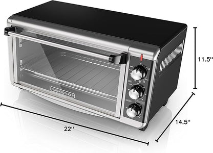 BLACK+DECKER 8-Slice Extra Wide Convection Toaster Oven, Fits 9"x13" Oven Pans and 12" Pizza, Bake, Toast, Broil, and Keep Warm Functions, Countertop Compact Design with Stainless Steel Finish