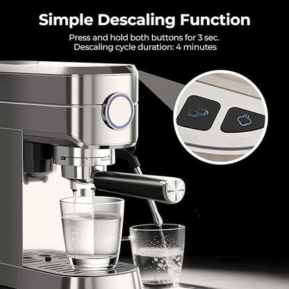 20 Bar Espresso Machine, Compact Espresso Coffee Maker with Milk Frother for Latte/Cappuccino, Auto Clean/40.5oz Removable Tank/Auto Shut-Off, Espresso Maker for Home/Office, Stainless Steel