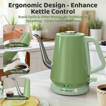 Gooseneck Electric Kettle(0.8L),1200 Watts Fast Boiling,Stainless Steel BPA Free,Automatic Shut Off,Pour Over Kettle for Coffee & Tea- Green