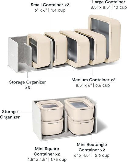 Caraway 22pc Glass Food Storage Set - Storage Containers for Food - Non-Toxic Ceramic-Coated Glass - Air Release Technology - Compact & Stackable Design - Cream