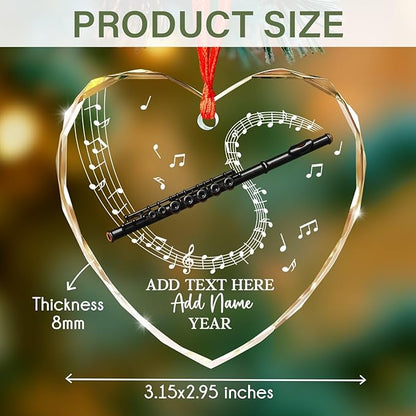 Personalized Flute Player Glass Ornament with Text Name & Year, Custom Flute Musical Instrument Xmas Ornaments 2025, Flutist Christmas Tree Ornament, Gift for Music Lover Student Friend